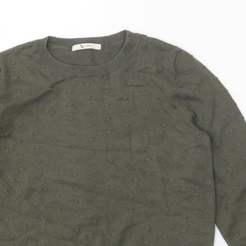 TU Womens Green Round Neck 100% Cotton Pullover Jumper Size 8