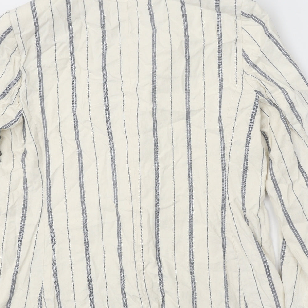 Marks and Spencer Womens White Striped Jacket Blazer Size 14 Button