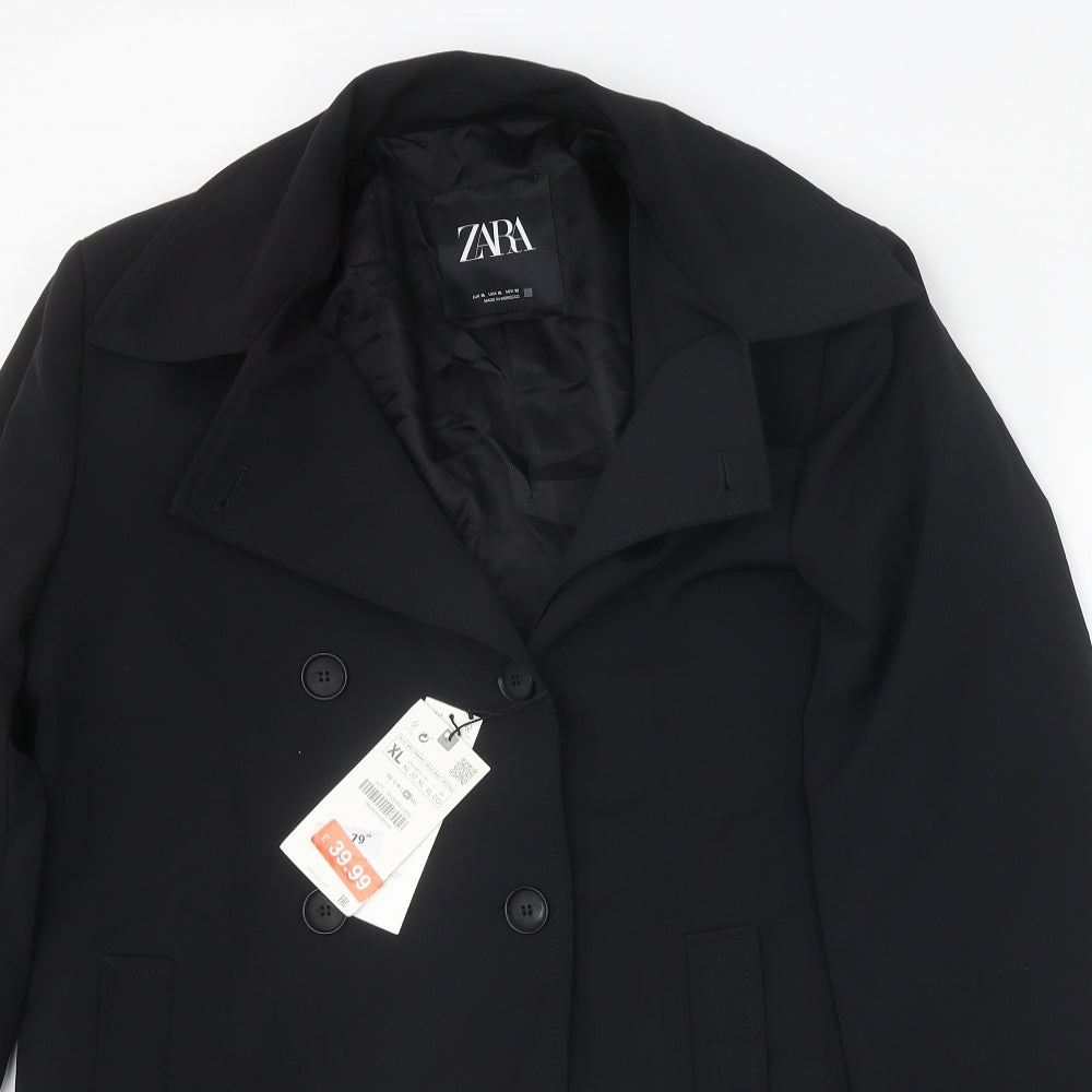 Zara Womens Black Pea Coat Coat Size XL Button
