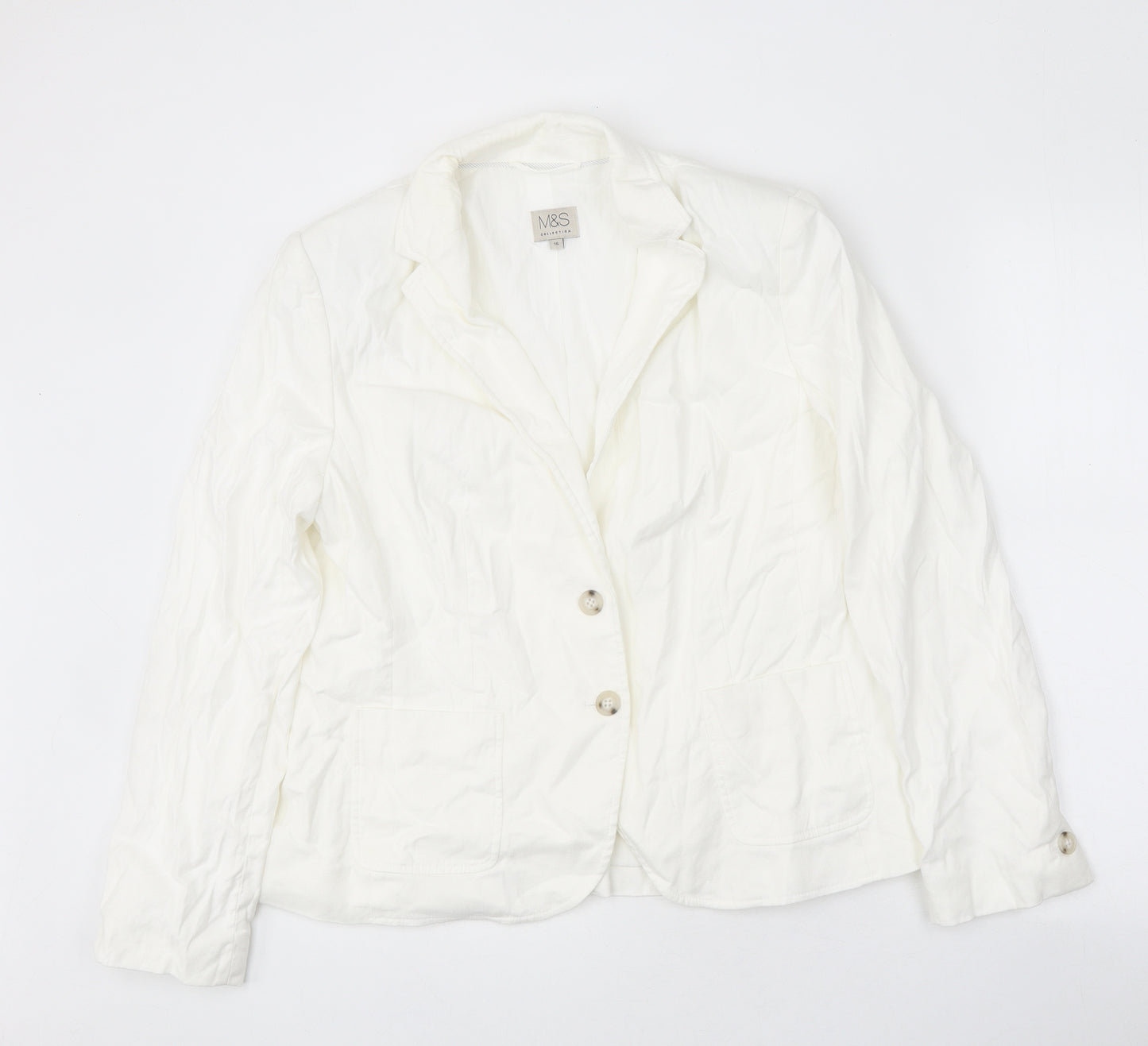 Marks and Spencer Womens White Jacket Blazer Size 16 Button