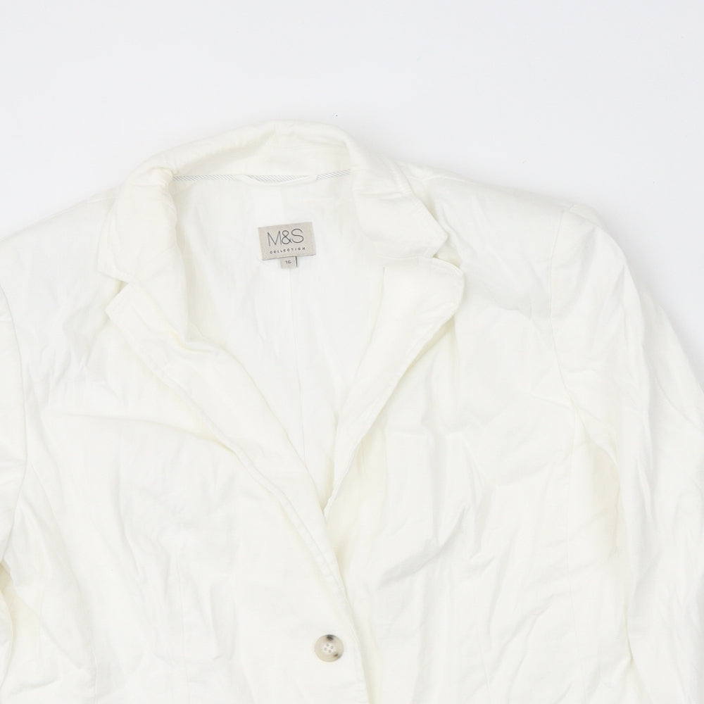 Marks and Spencer Womens White Jacket Blazer Size 16 Button