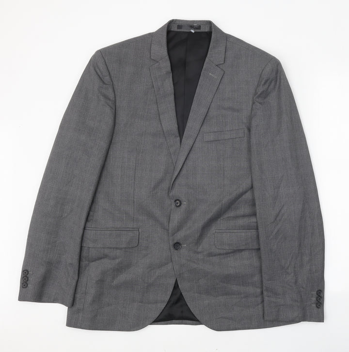 Burton Mens Grey Plaid Polyester Jacket Blazer Size 42