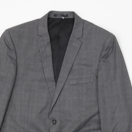 Burton Mens Grey Plaid Polyester Jacket Blazer Size 42