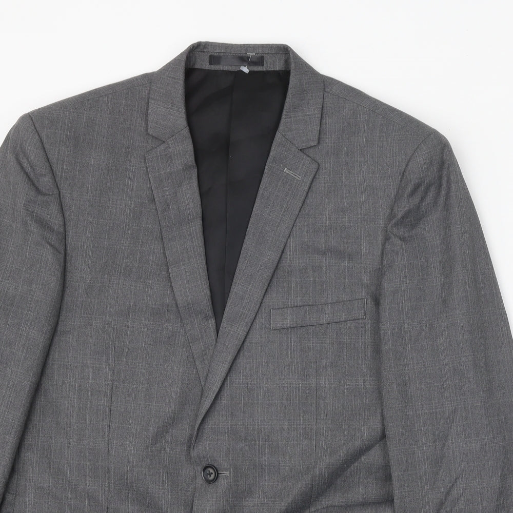 Burton Mens Grey Plaid Polyester Jacket Blazer Size 42