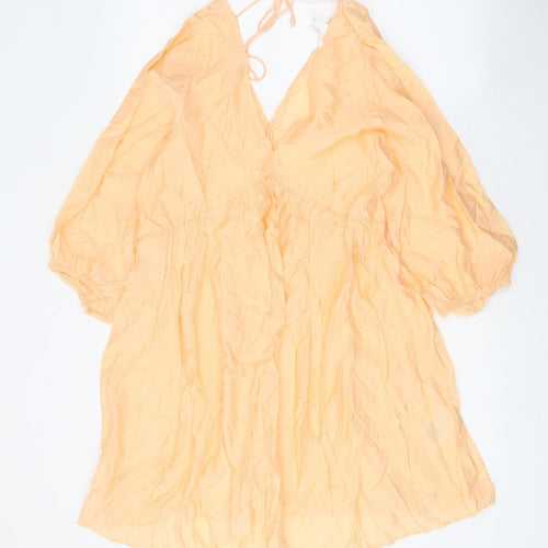 H&M Womens Orange Viscose A-Line Size XS V-Neck Tie