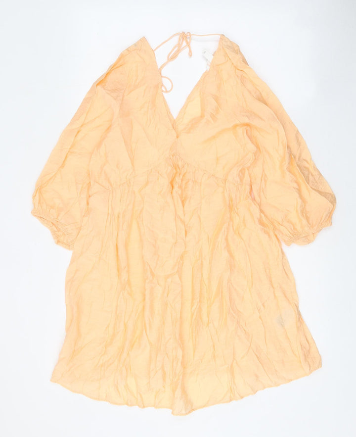 H&M Womens Orange Viscose A-Line Size XS V-Neck Tie