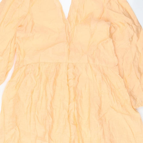 H&M Womens Orange Viscose A-Line Size XS V-Neck Tie