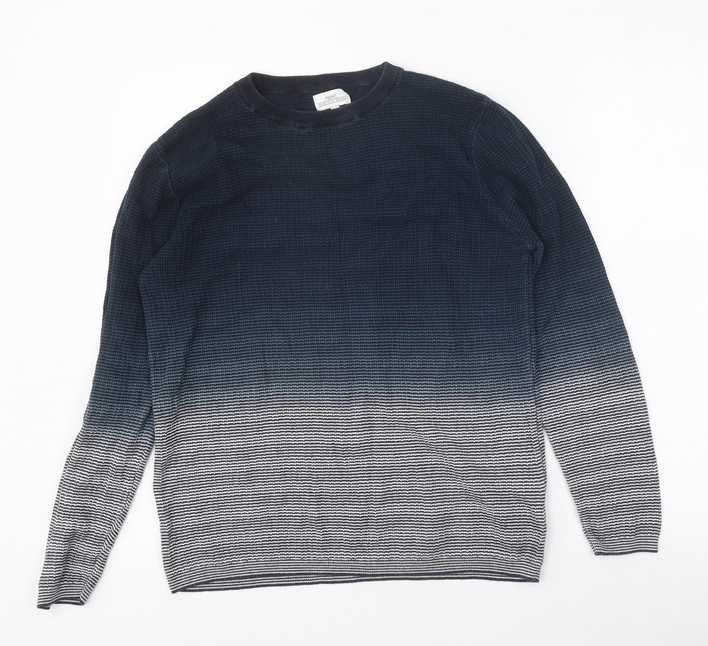 NEXT Mens Blue Round Neck Cotton Pullover Jumper Size M - Ombré