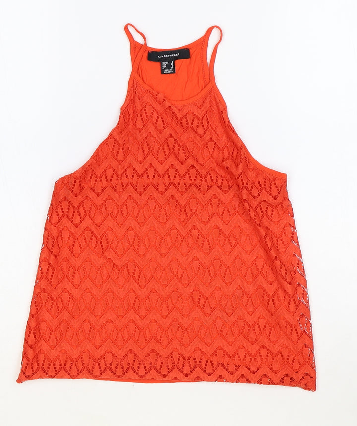 Atmosphere Womens Orange Geometric Viscose Basic Tank Size 4 Round Neck