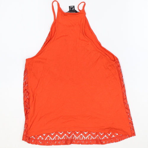 Atmosphere Womens Orange Geometric Viscose Basic Tank Size 4 Round Neck