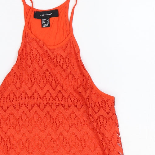 Atmosphere Womens Orange Geometric Viscose Basic Tank Size 4 Round Neck