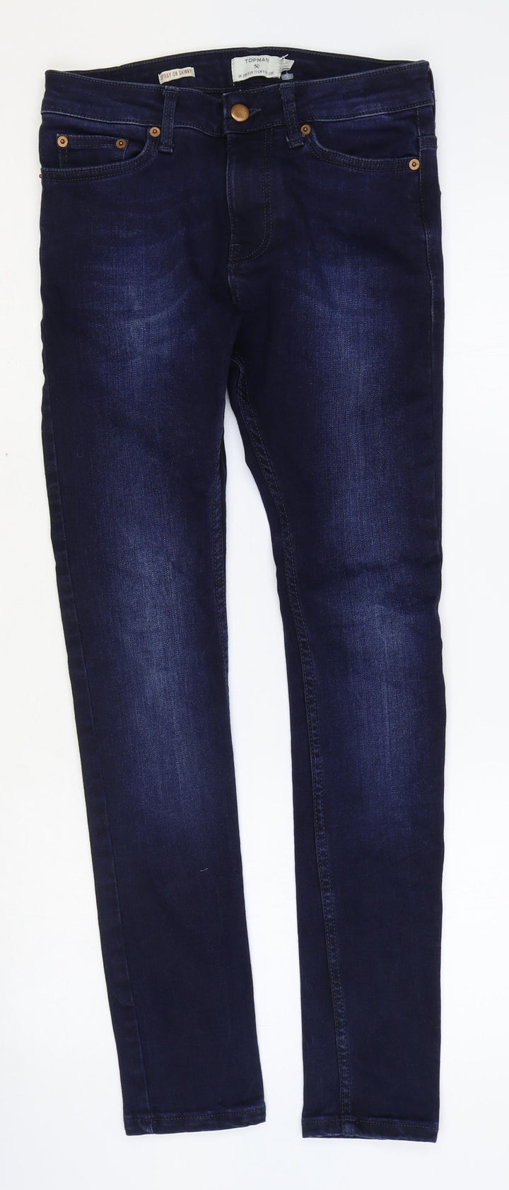 Topman Mens Blue Cotton Skinny Jeans Size 28 in Regular Zip