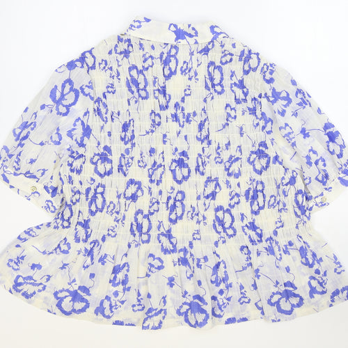 Marks and Spencer Womens White Floral Polyester Basic Button-Up Size 18 Collared