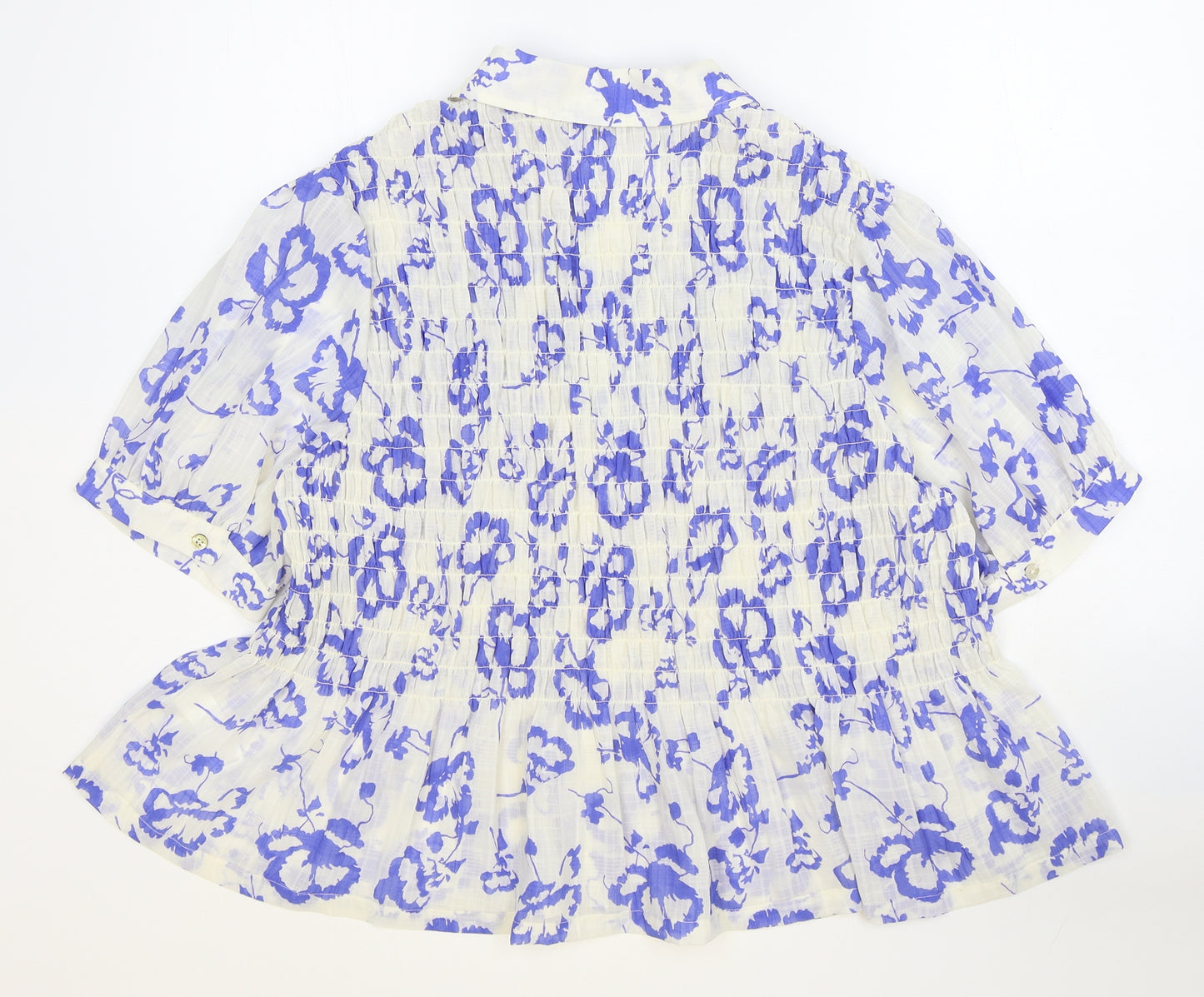 Marks and Spencer Womens White Floral Polyester Basic Button-Up Size 18 Collared