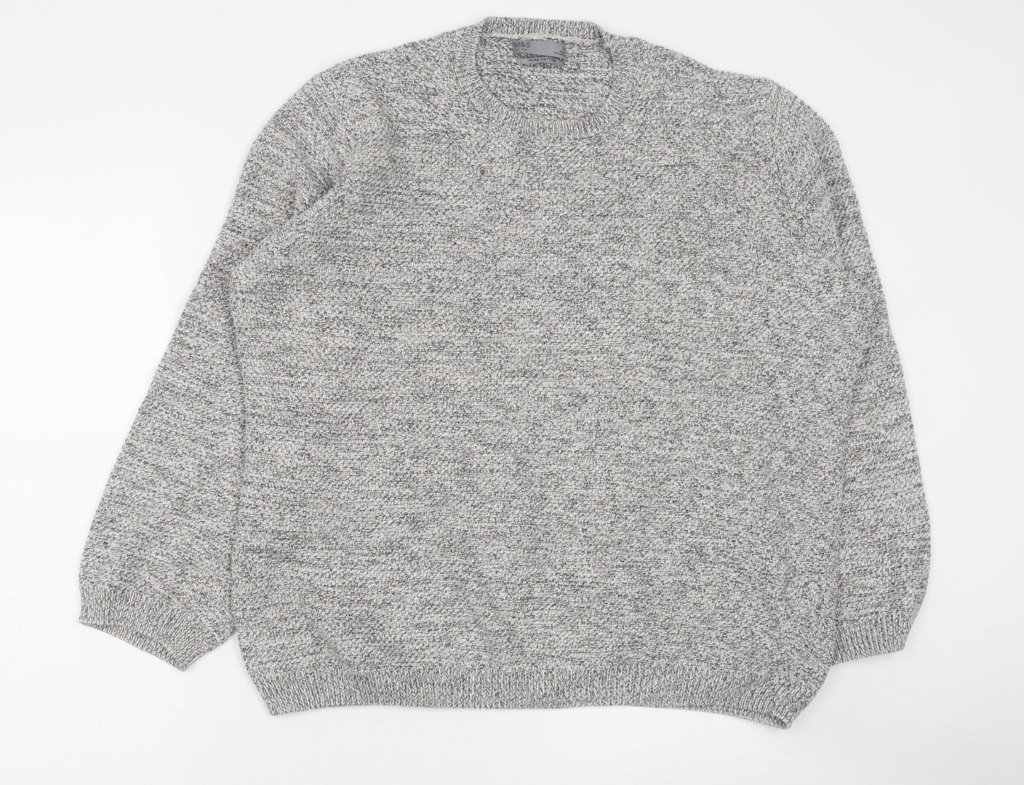 Marks and Spencer Mens Grey Round Neck Cotton Pullover Jumper Size XL