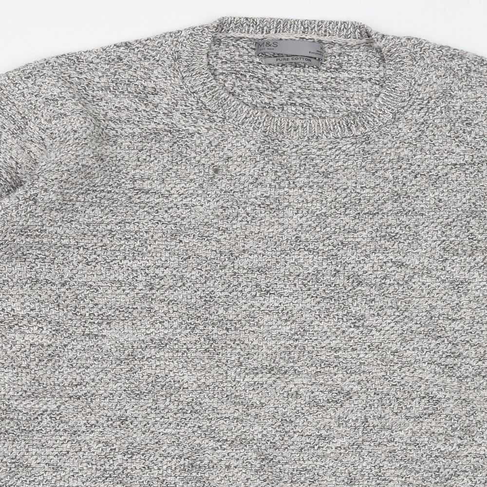 Marks and Spencer Mens Grey Round Neck Cotton Pullover Jumper Size XL