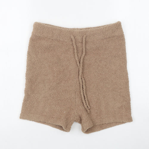 PRETTYLITTLETHING Womens Beige Polyester Compression Shorts Size M Regular Pull On