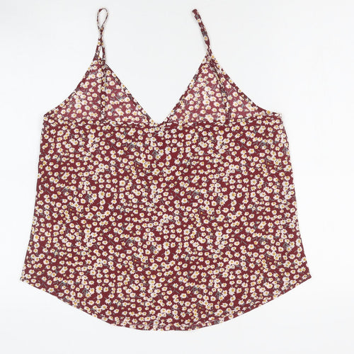 SheIn Womens Red Floral Polyester Camisole Blouse Size M V-Neck