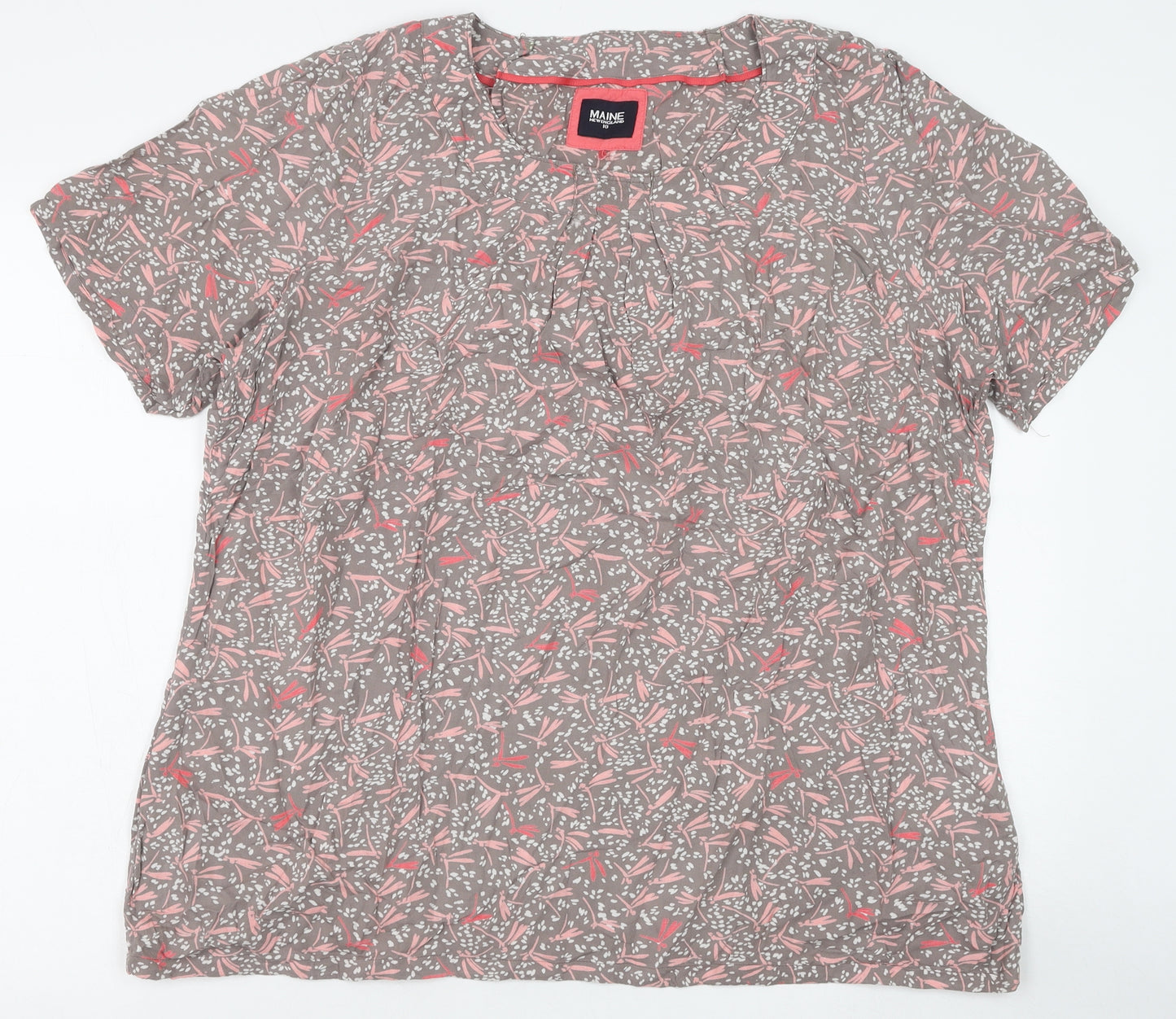 Debenhams Womens Pink Floral Viscose Basic T-Shirt Size 18 Round Neck