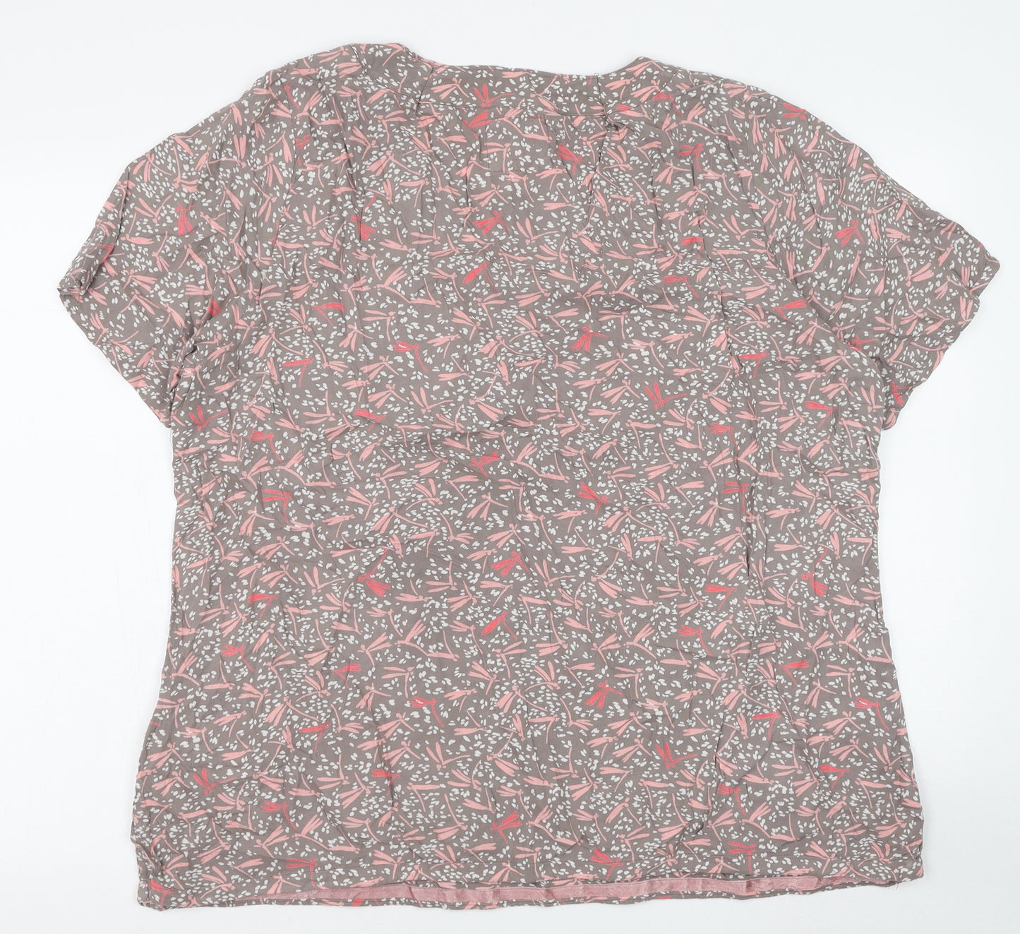 Debenhams Womens Pink Floral Viscose Basic T-Shirt Size 18 Round Neck