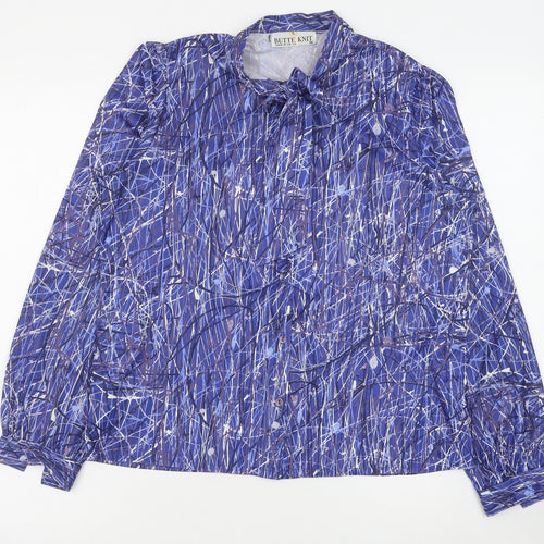 Butte Knit Womens Blue Geometric Polyester Basic Button-Up Size 14 Round Neck