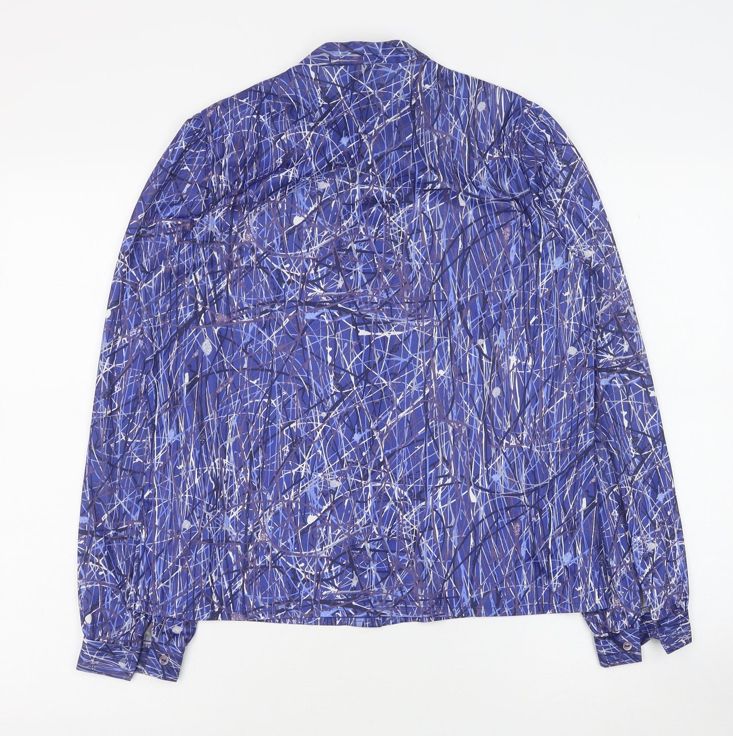 Butte Knit Womens Blue Geometric Polyester Basic Button-Up Size 14 Round Neck