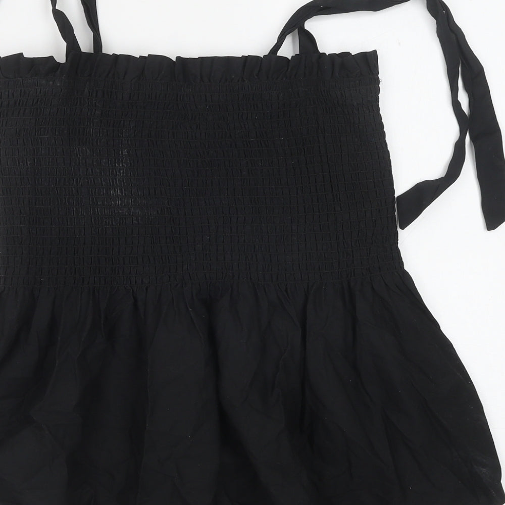 New Look Womens Black Cotton Basic Blouse Size 18 Square Neck