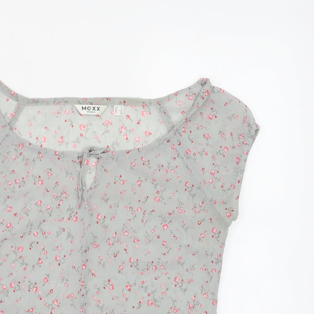 Mexx Womens Grey Floral Polyester Basic Blouse Size 8 Scoop Neck