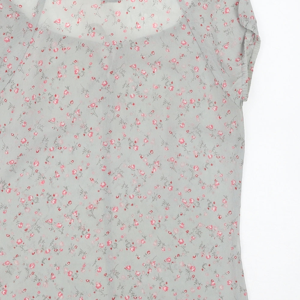 Mexx Womens Grey Floral Polyester Basic Blouse Size 8 Scoop Neck