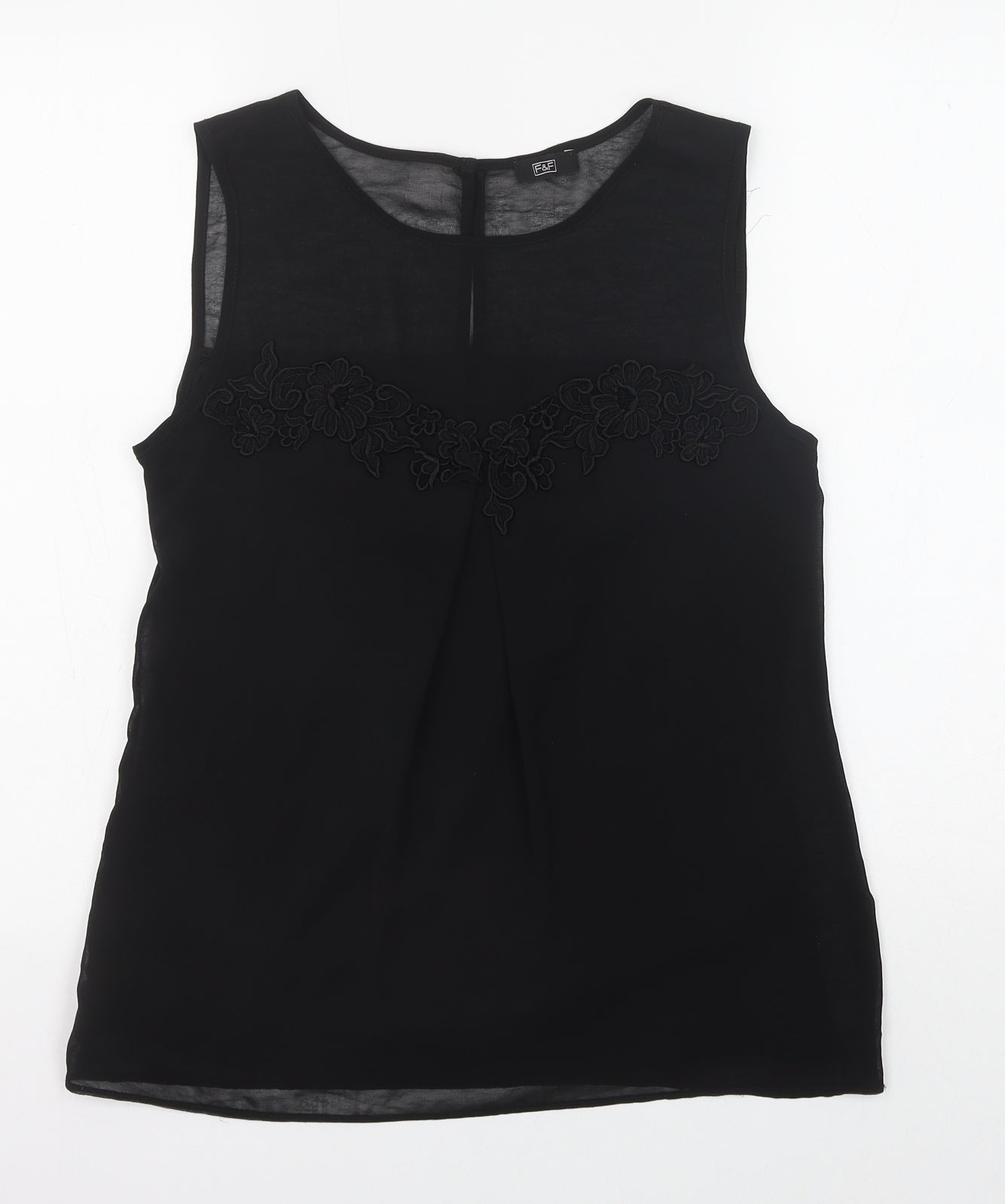 F&F Womens Black Polyester Basic Blouse Size 10 Scoop Neck