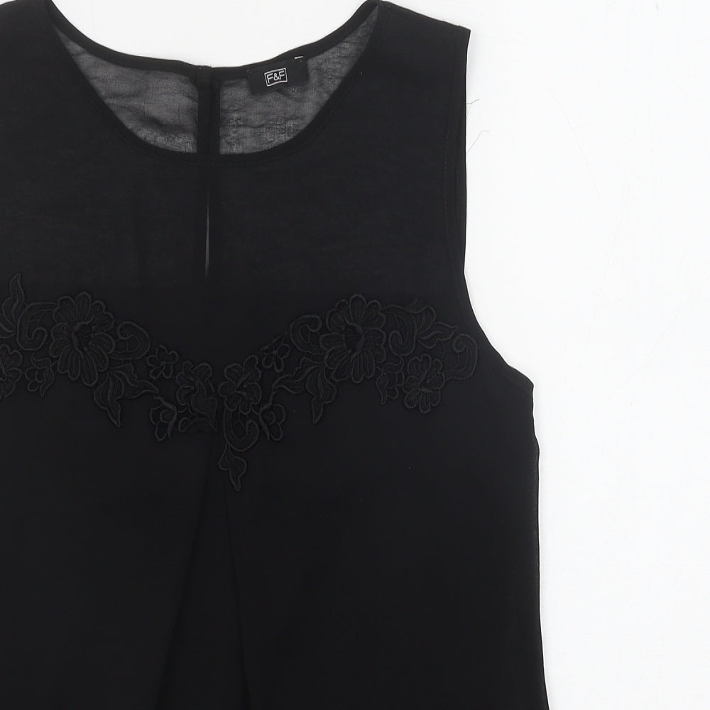 F&F Womens Black Polyester Basic Blouse Size 10 Scoop Neck