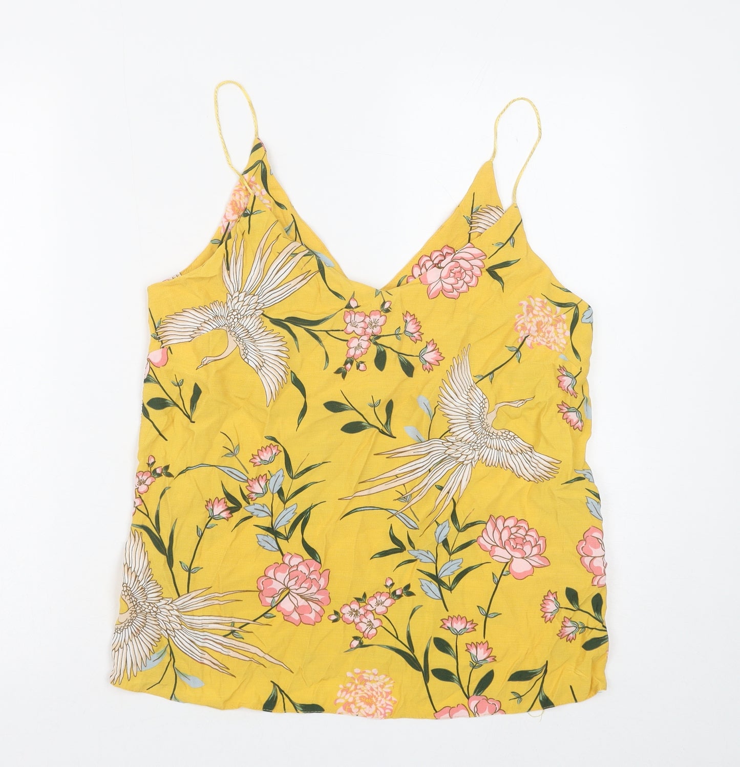 New Look Womens Yellow Geometric Viscose Camisole Blouse Size 10 V-Neck