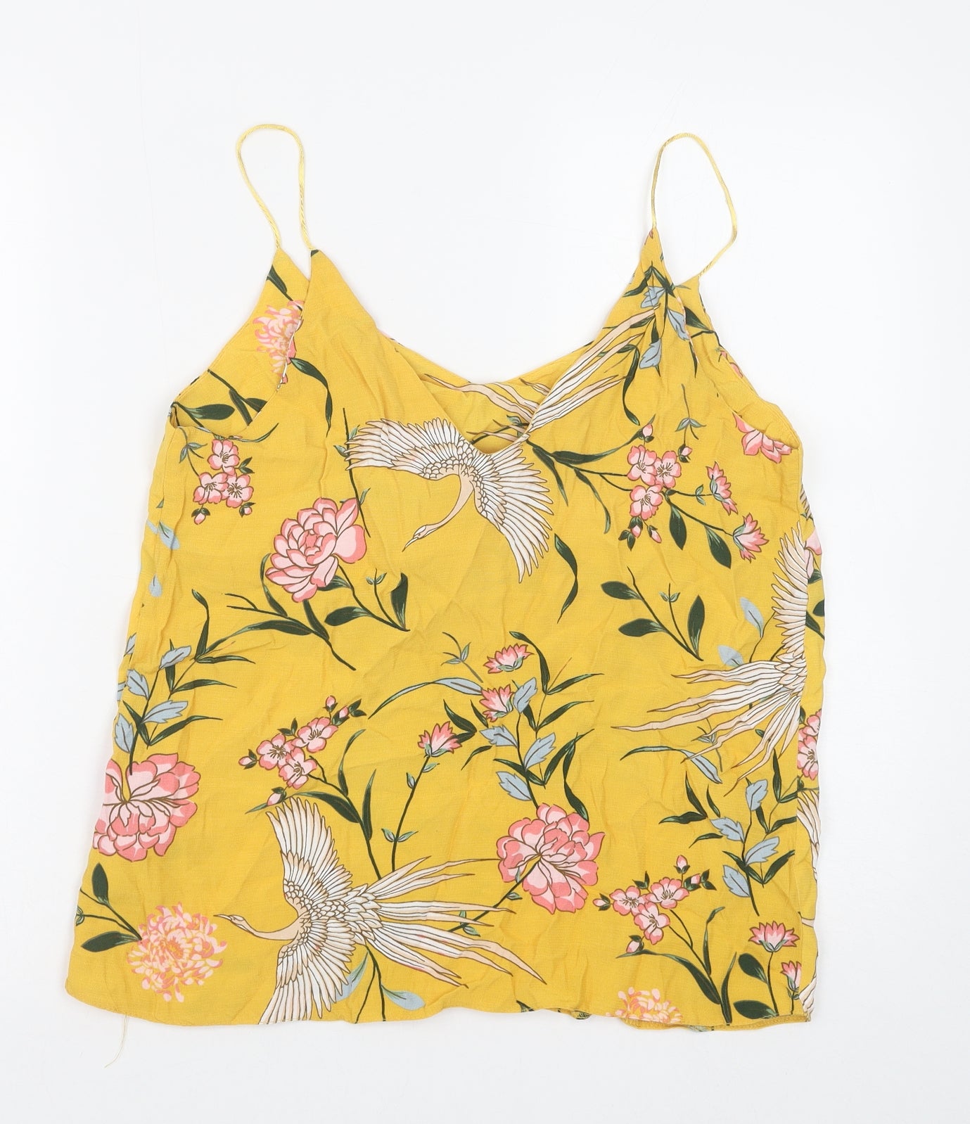 New Look Womens Yellow Geometric Viscose Camisole Blouse Size 10 V-Neck