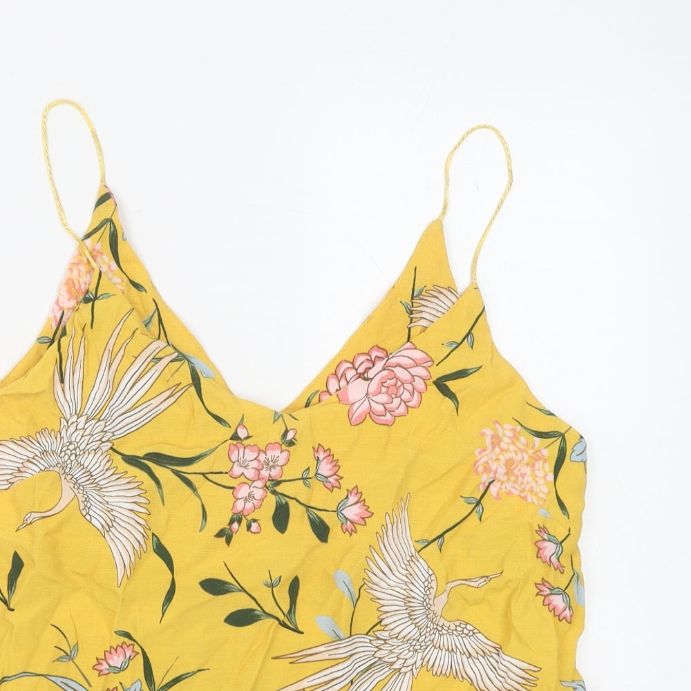 New Look Womens Yellow Geometric Viscose Camisole Blouse Size 10 V-Neck