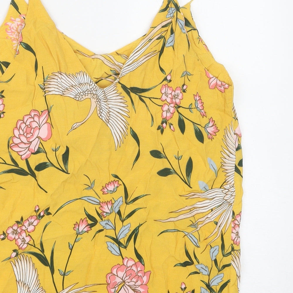 New Look Womens Yellow Geometric Viscose Camisole Blouse Size 10 V-Neck