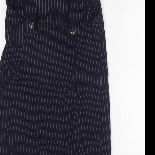 Cooperative Womens Blue Striped Polyester Tank Dress Size M Square Neck Zip