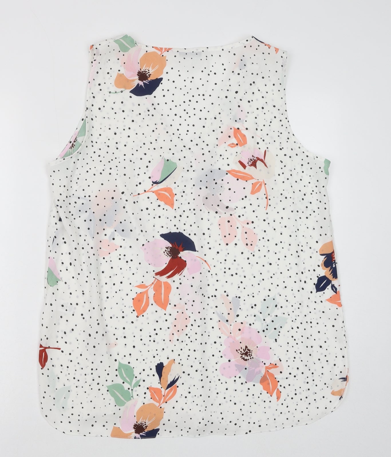 George Womens White Floral Polyester Basic Tank Size 12 V-Neck