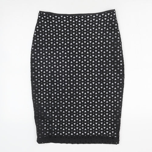 Roman Womens Black Geometric Polyester Straight & Pencil Skirt Size 10 Zip