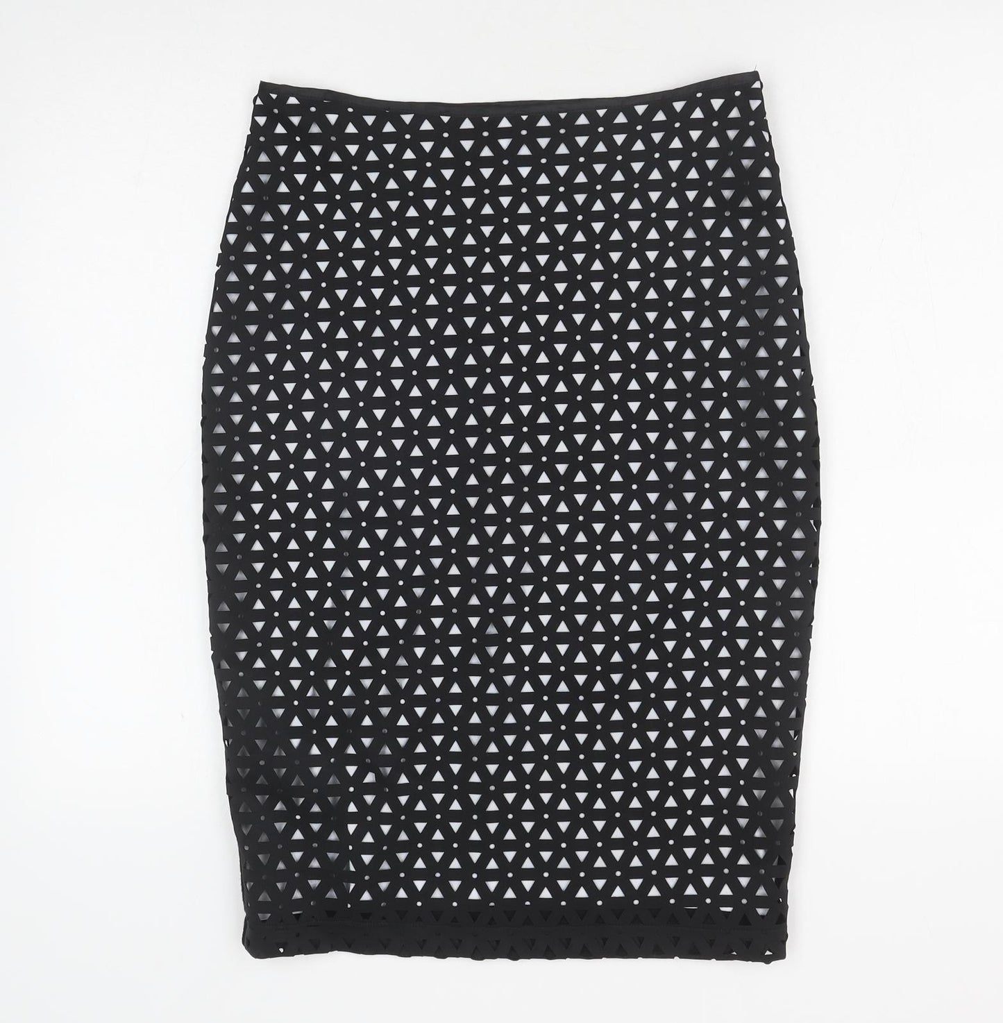 Roman Womens Black Geometric Polyester Straight & Pencil Skirt Size 10 Zip