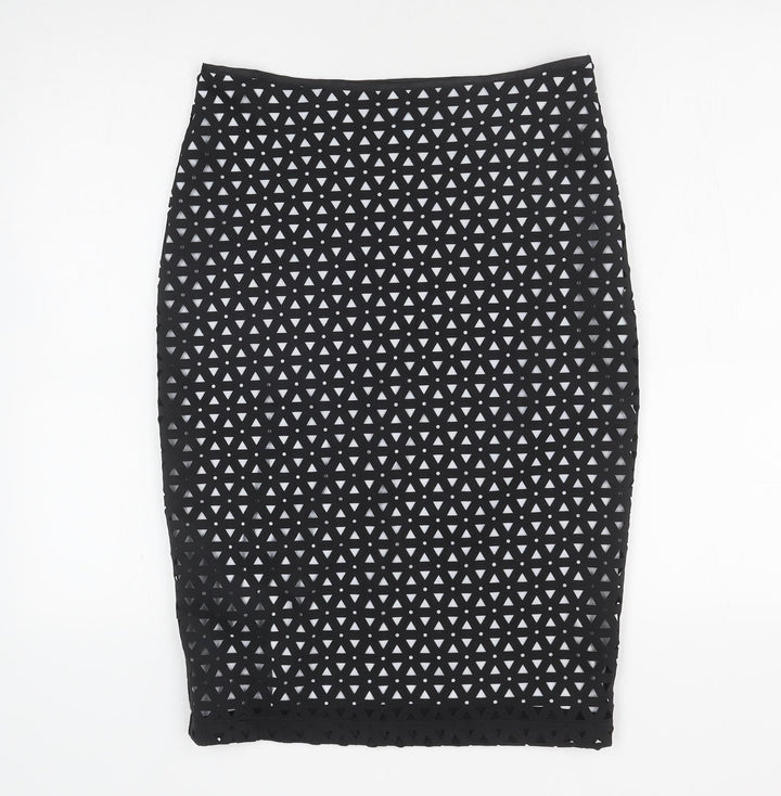 Roman Womens Black Geometric Polyester Straight & Pencil Skirt Size 10 Zip
