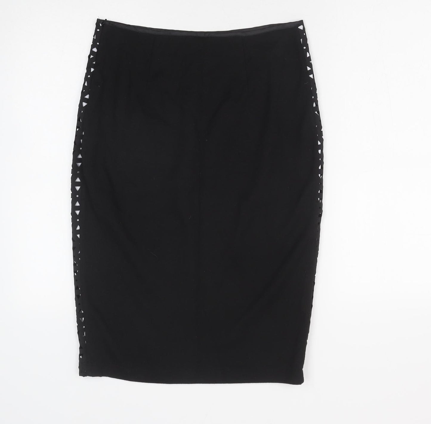 Roman Womens Black Geometric Polyester Straight & Pencil Skirt Size 10 Zip