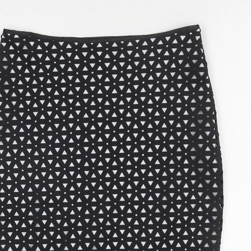 Roman Womens Black Geometric Polyester Straight & Pencil Skirt Size 10 Zip
