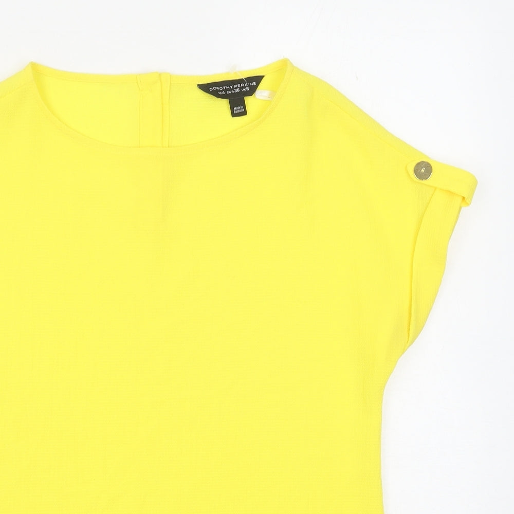 Dorothy Perkins Womens Yellow Polyester Basic T-Shirt Size 8 Boat Neck