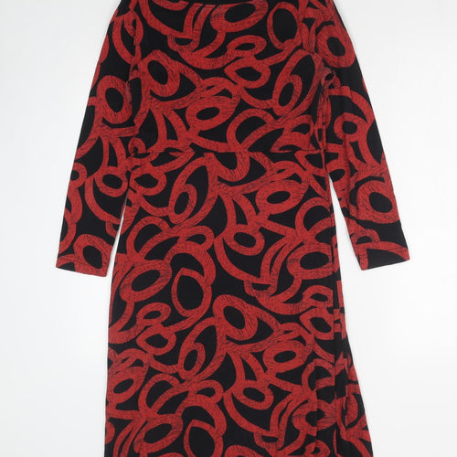 Adini Womens Red Geometric Cotton A-Line Size M Boat Neck Pullover