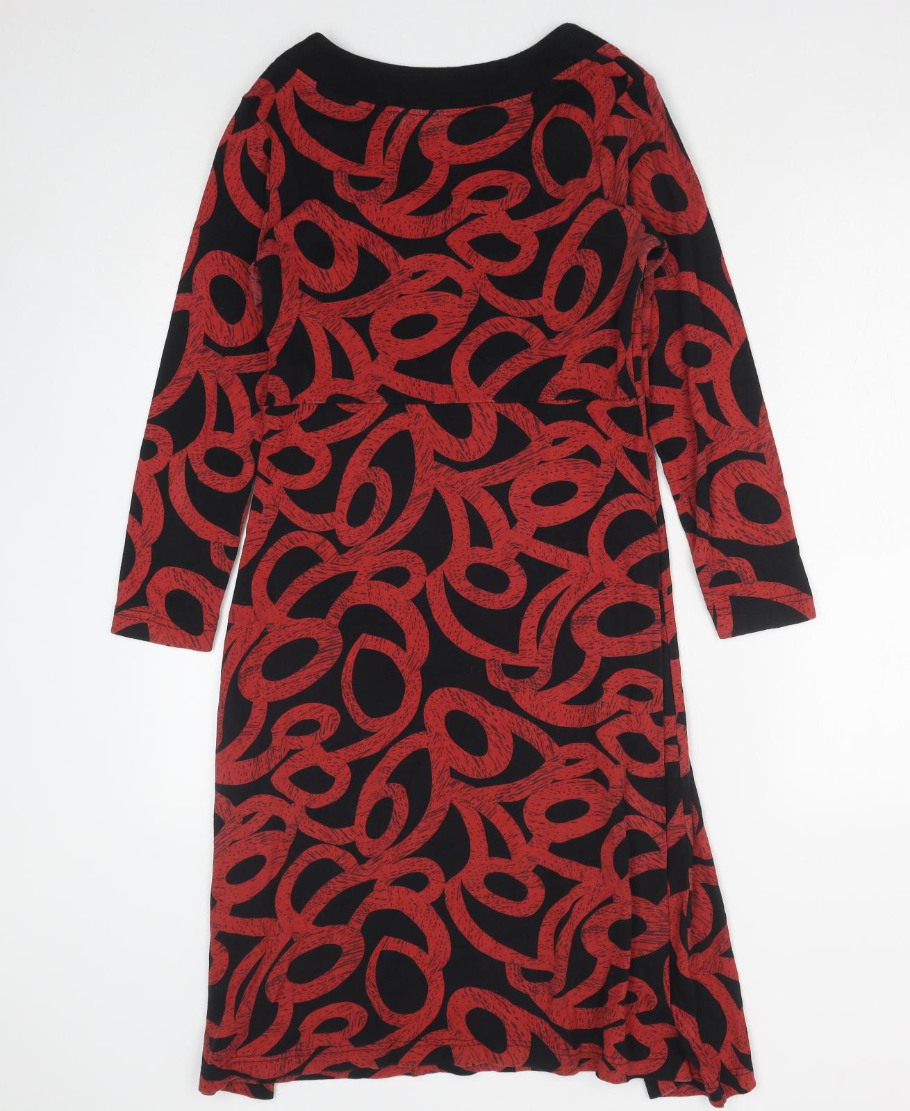 Adini Womens Red Geometric Cotton A-Line Size M Boat Neck Pullover