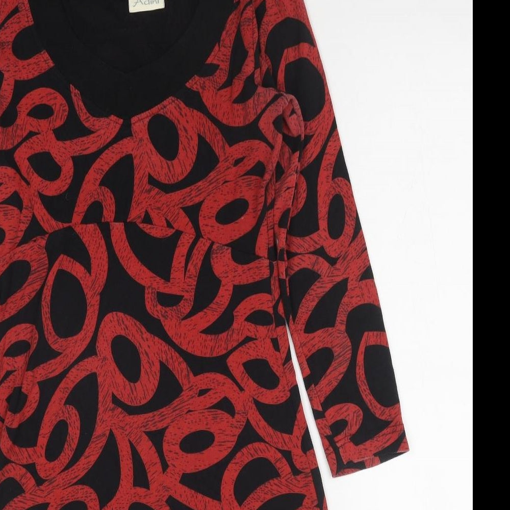 Adini Womens Red Geometric Cotton A-Line Size M Boat Neck Pullover