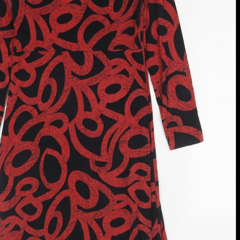 Adini Womens Red Geometric Cotton A-Line Size M Boat Neck Pullover