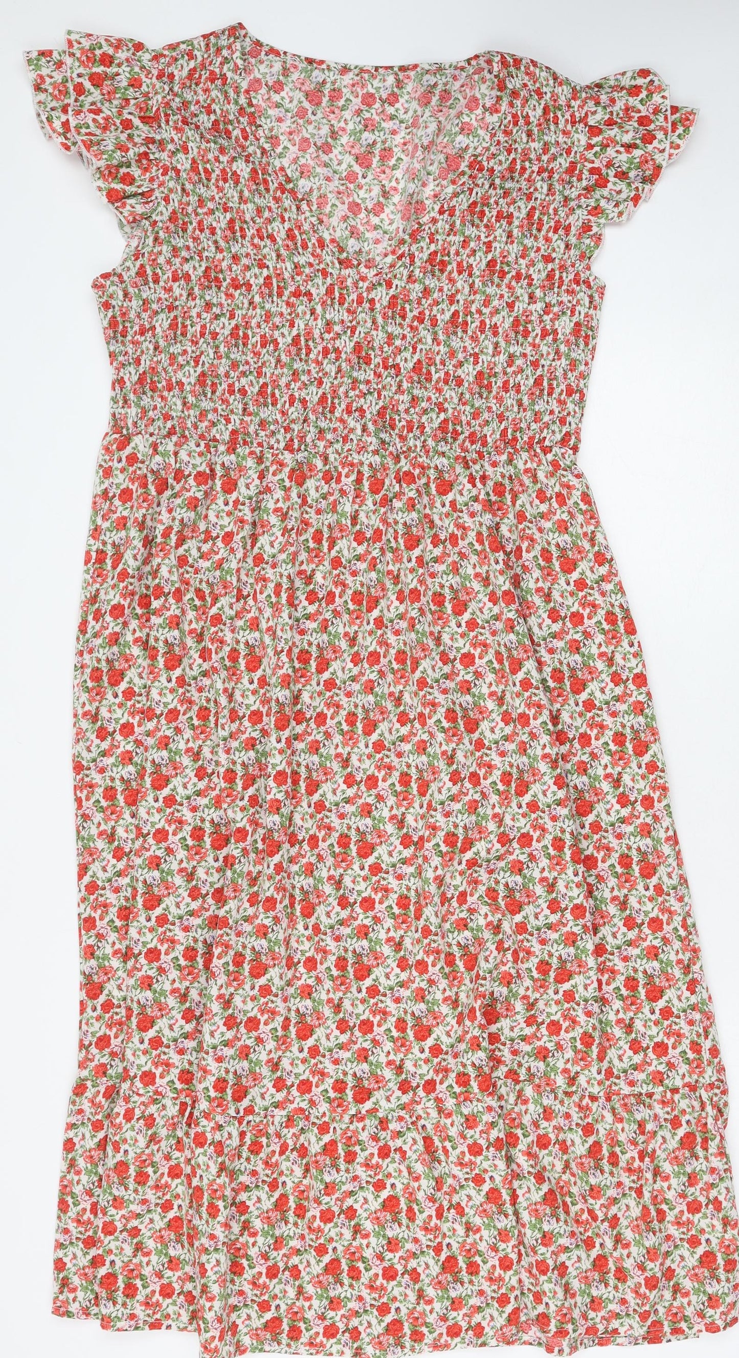 SheIn Womens Red Floral Polyester A-Line Size XL V-Neck Pullover