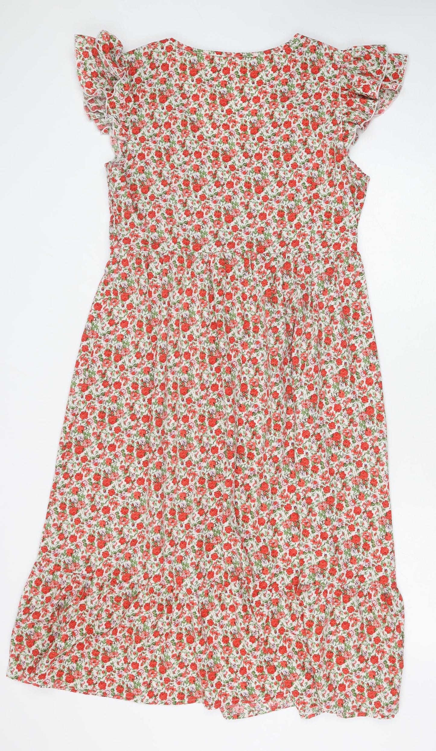 SheIn Womens Red Floral Polyester A-Line Size XL V-Neck Pullover