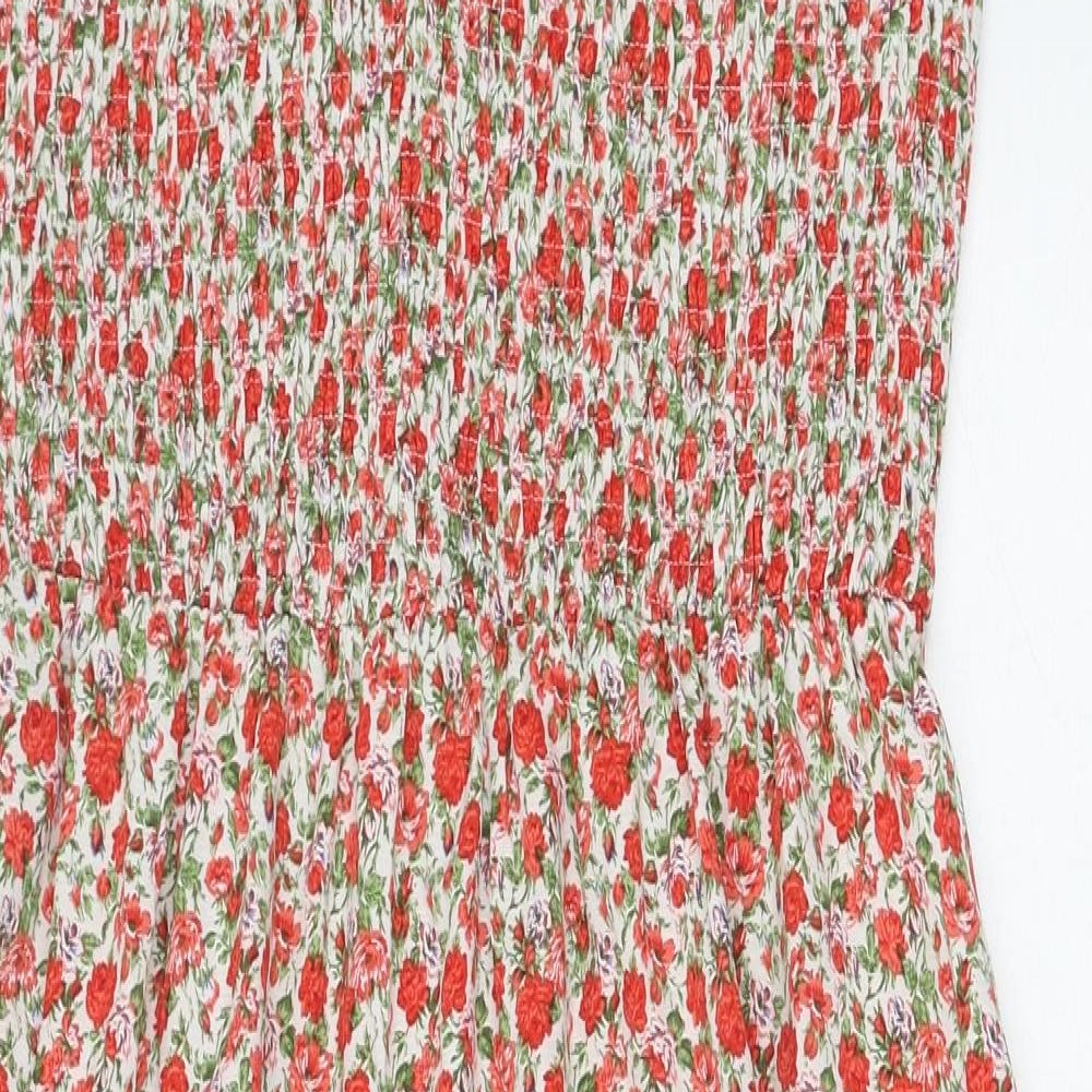 SheIn Womens Red Floral Polyester A-Line Size XL V-Neck Pullover